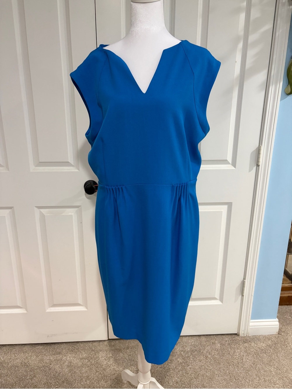 Tahari Arther S Lavine Sleek Teal-Blue Cap Sleeve Midi Dress